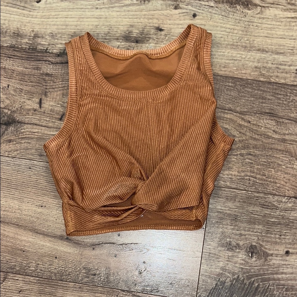 Aerie Brown Tie Front Crop Tank Top